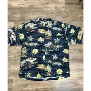 Tommy Bahama 100% Silk Camp Button Up Shirt Men's L Floral Hawaiian Black